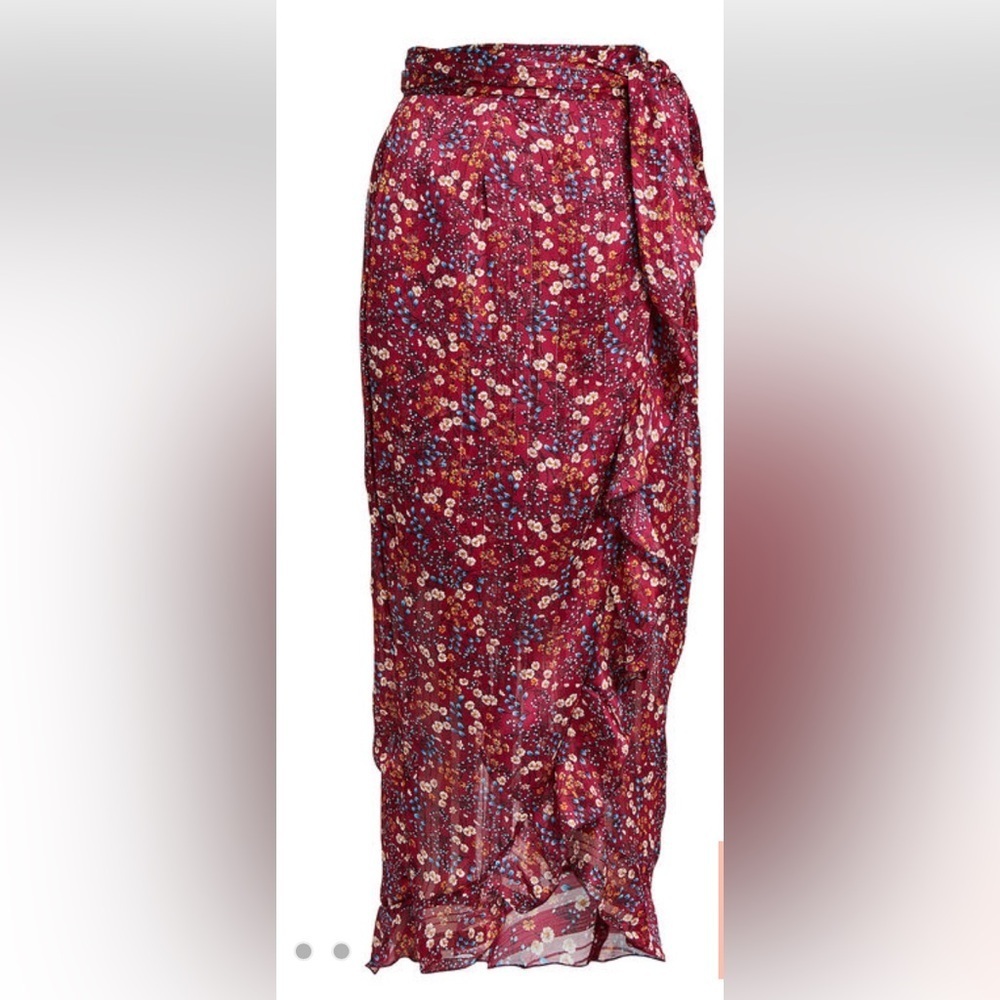 SABINA MUSAYEV Sky Floral Wrap Skirt flower print  red size small - Picture 4 of 10